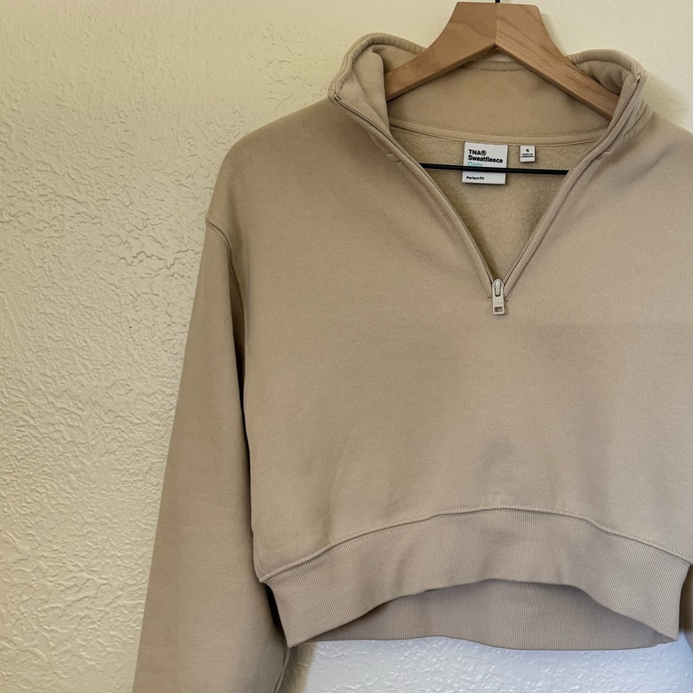 TNA Cozy Fleece Sweatfleece Half-Zip Cropped Hoodie - Size S